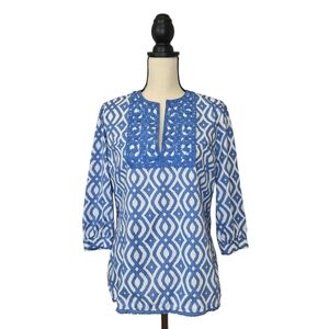 Vineyard Vines Top Tunic Scribble Latice Blue White Geometric Print Womens Sz S
